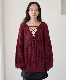 【apres jour clair】２WAYレースアップケーブルニット