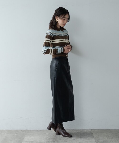 GALLEST(ギャレスト)の「ヘアリーボーダーポロニット(カーディガン/ボレロ・レディース・ダークブラウン系2/ブラック系2・38)」の11枚目の写真
