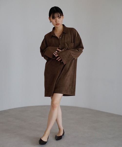 suede shirt rompers / スエードシャツロンパース
