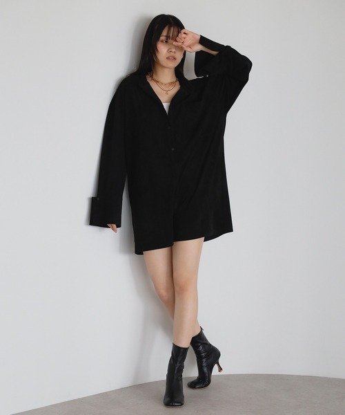 suede shirt rompers / スエードシャツロンパース