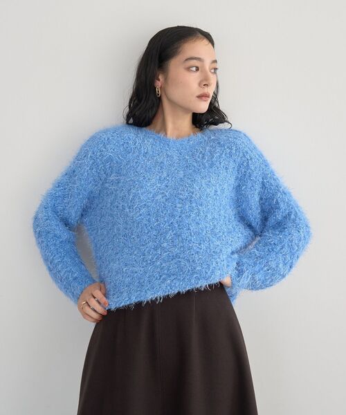 YECCA VECCA（イェッカヴェッカ）の「フェザーモールニット（ニット/セーター・レディース・ブルー/アイボリー/イエロー・FREE）」の2枚目の写真