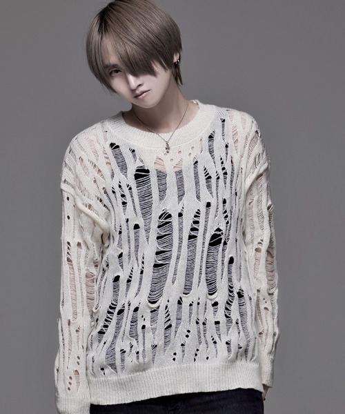 NOVESSEL（ノベセル）の「『NOVESSEL/ノベセル』ダメージニット【Y】【CN】（ニット/セーター・レディース・ホワイト/ブラック・FREE）」の2枚目の写真