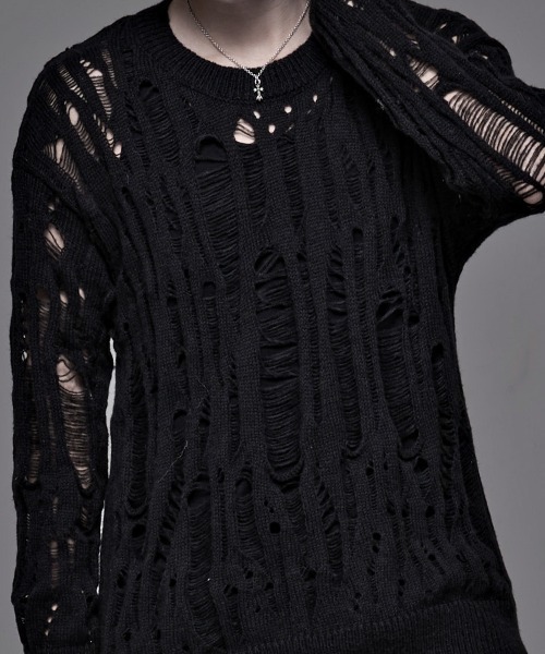 NOVESSEL（ノベセル）の「『NOVESSEL/ノベセル』ダメージニット【Y】【CN】（ニット/セーター・レディース・ホワイト/ブラック・FREE）」の6枚目の写真