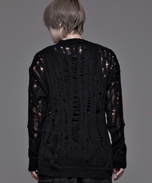 NOVESSEL（ノベセル）の「『NOVESSEL/ノベセル』ダメージニット【Y】【CN】（ニット/セーター・レディース・ホワイト/ブラック・FREE）」の7枚目の写真