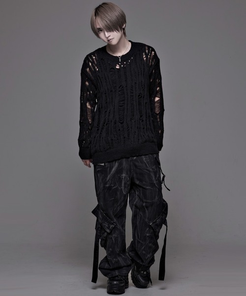 NOVESSEL（ノベセル）の「『NOVESSEL/ノベセル』ダメージニット【Y】【CN】（ニット/セーター・レディース・ホワイト/ブラック・FREE）」の8枚目の写真