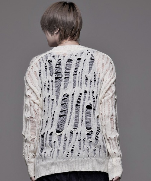 NOVESSEL（ノベセル）の「『NOVESSEL/ノベセル』ダメージニット【Y】【CN】（ニット/セーター・レディース・ホワイト/ブラック・FREE）」の11枚目の写真