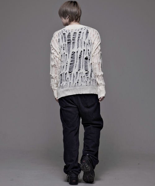 NOVESSEL（ノベセル）の「『NOVESSEL/ノベセル』ダメージニット【Y】【CN】（ニット/セーター・レディース・ホワイト/ブラック・FREE）」の13枚目の写真