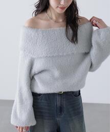 ◆オフショルシャギーニット