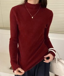 【大人の華やぎニット】長袖ハイネックメロウフリルニットトップス レディース