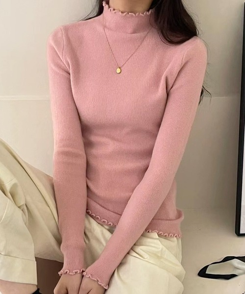 DAY CLOSET（デイ クローゼット）の「【大人の華やぎニット】長袖ハイネックメロウフリルニットトップス レディース（ニット/セーター・レディース・グレー/アイボリー/ブラック/ピンク/オートミール/ボルドー・FREE）」の11枚目の写真