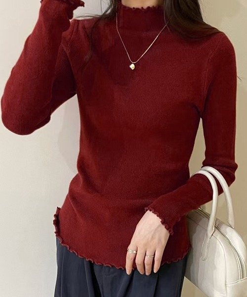 DAY CLOSET（デイ クローゼット）の「【大人の華やぎニット】長袖ハイネックメロウフリルニットトップス レディース（ニット/セーター・レディース・グレー/アイボリー/ブラック/ピンク/オートミール/ボルドー・FREE）」の13枚目の写真