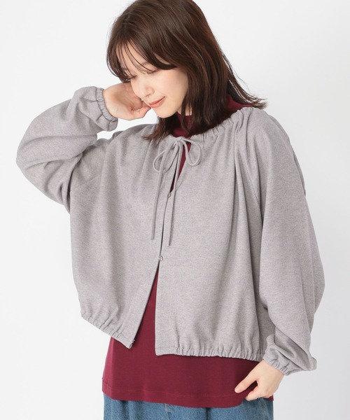 studio CLIP（スタディオクリップ）の「ダブルフロントリボンギャザーブラウス（Tシャツ/カットソー・レディース・グレー/チャコール/ブラウン・FREE）」の4枚目の写真