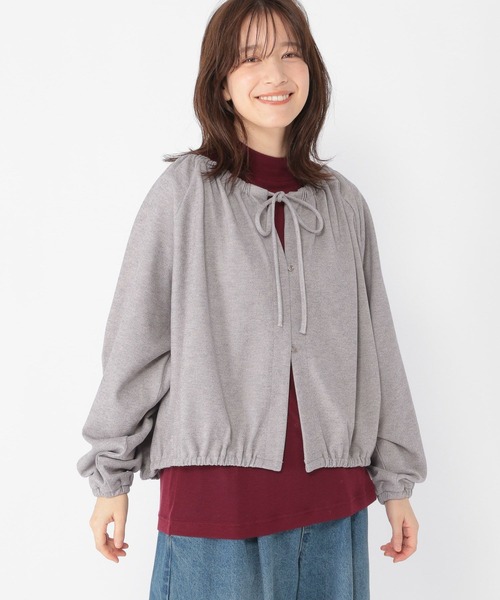 studio CLIP（スタディオクリップ）の「ダブルフロントリボンギャザーブラウス（Tシャツ/カットソー・レディース・グレー/チャコール/ブラウン・FREE）」の5枚目の写真