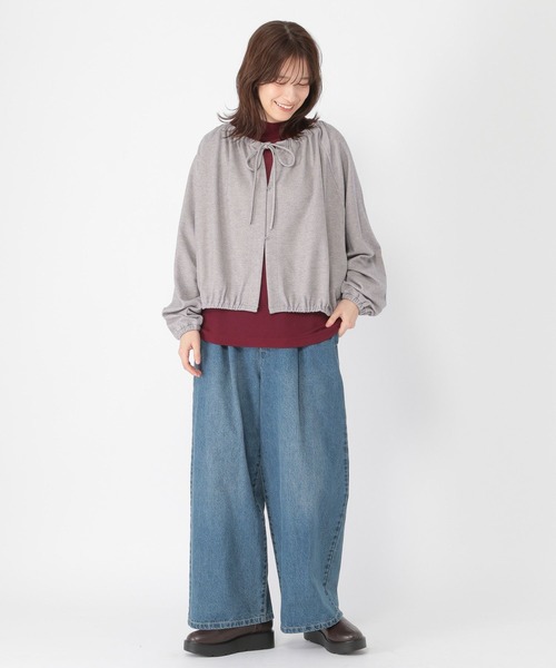 studio CLIP（スタディオクリップ）の「ダブルフロントリボンギャザーブラウス（Tシャツ/カットソー・レディース・グレー/チャコール/ブラウン・FREE）」の6枚目の写真