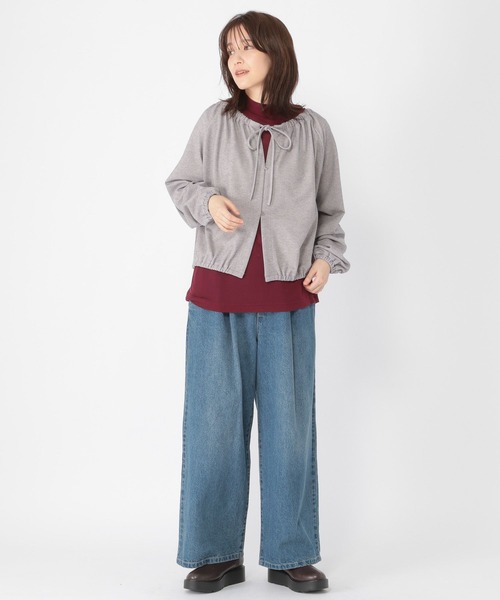 studio CLIP（スタディオクリップ）の「ダブルフロントリボンギャザーブラウス（Tシャツ/カットソー・レディース・グレー/チャコール/ブラウン・FREE）」の7枚目の写真