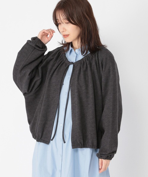 studio CLIP（スタディオクリップ）の「ダブルフロントリボンギャザーブラウス（Tシャツ/カットソー・レディース・グレー/チャコール/ブラウン・FREE）」の8枚目の写真