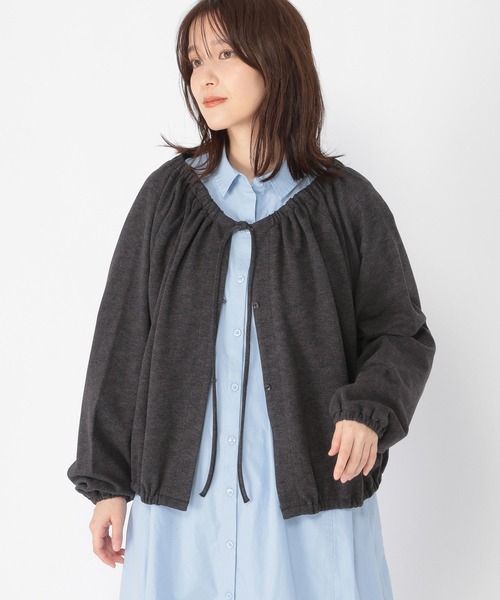 studio CLIP（スタディオクリップ）の「ダブルフロントリボンギャザーブラウス（Tシャツ/カットソー・レディース・グレー/チャコール/ブラウン・FREE）」の9枚目の写真