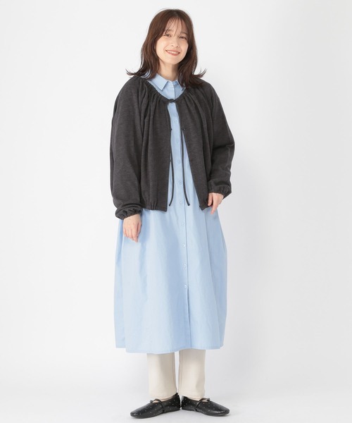 studio CLIP（スタディオクリップ）の「ダブルフロントリボンギャザーブラウス（Tシャツ/カットソー・レディース・グレー/チャコール/ブラウン・FREE）」の10枚目の写真