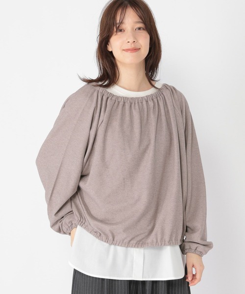 studio CLIP（スタディオクリップ）の「ダブルフロントリボンギャザーブラウス（Tシャツ/カットソー・レディース・グレー/チャコール/ブラウン・FREE）」の12枚目の写真