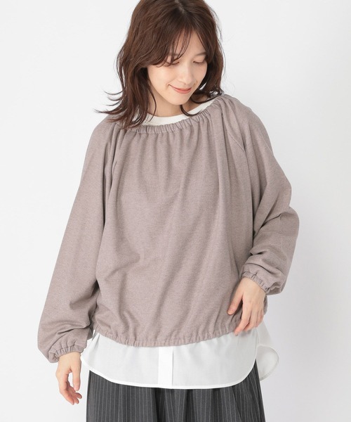 studio CLIP（スタディオクリップ）の「ダブルフロントリボンギャザーブラウス（Tシャツ/カットソー・レディース・グレー/チャコール/ブラウン・FREE）」の13枚目の写真