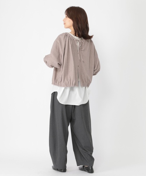 studio CLIP（スタディオクリップ）の「ダブルフロントリボンギャザーブラウス（Tシャツ/カットソー・レディース・グレー/チャコール/ブラウン・FREE）」の17枚目の写真