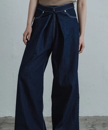 front hook wide denim pants