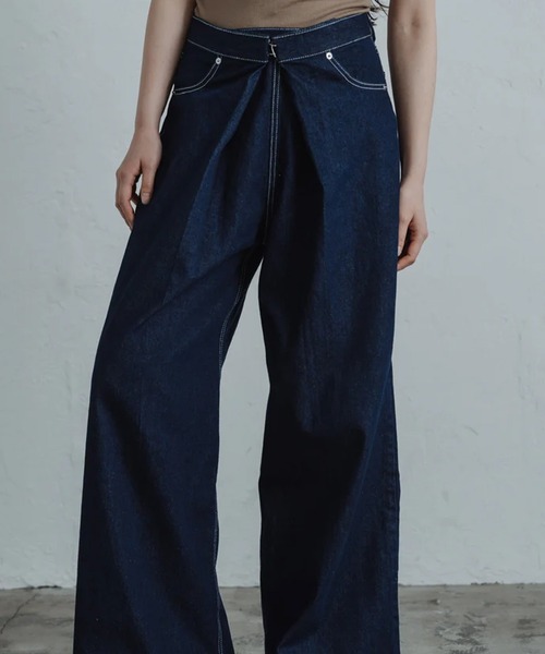 merrylatte（メリーラテ）の「front hook wide denim pants（デニムパンツ・レディース・ブルー/インディゴブルー・S/M）」の2枚目の写真