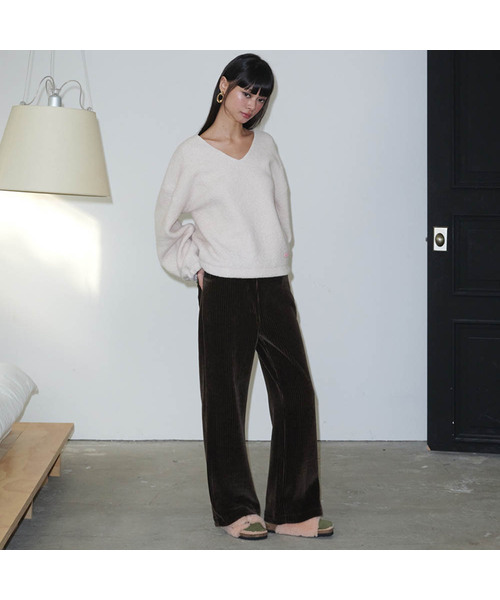 OPENING SUNSHINE(オープニングサンシャイン)の「ベルベットティン コーデュロイ ワイドパンツ_ブラウン(スラックス・レディース・ダークブラウン・SMALL/MEDIUM)」の1枚目の写真