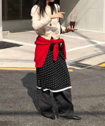 SSEMI（セミ）の「CHIFFON DOT MIDI SKIRT(BK)（スカート）」