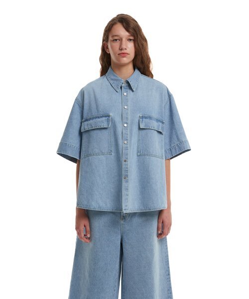 TRUNK PROJECT(トランクプロジェクト)の「Denim Shirt_Blue(シャツ/ブラウス・レディース・ブルー・X-SMALL/XX-SMALL/SMALL)」の1枚目の写真