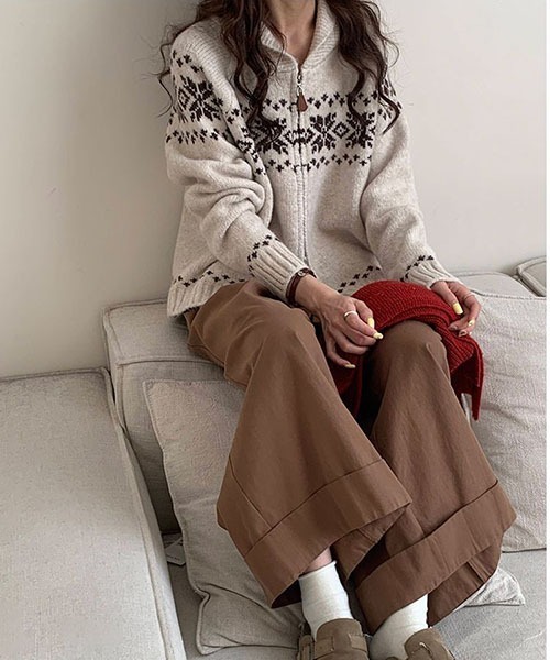 gossip！ロサンゼルス（ゴシップロサンゼルス）の「ノルディックパターン ジップアップセーター（ニット/セーター・レディース・オフホワイト/グレー・FREE）」の7枚目の写真