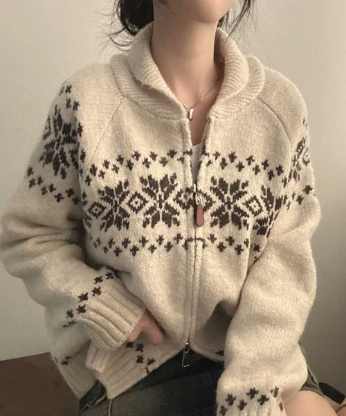 gossip！ロサンゼルス（ゴシップロサンゼルス）の「ノルディックパターン ジップアップセーター（ニット/セーター・レディース・オフホワイト/グレー・FREE）」の15枚目の写真