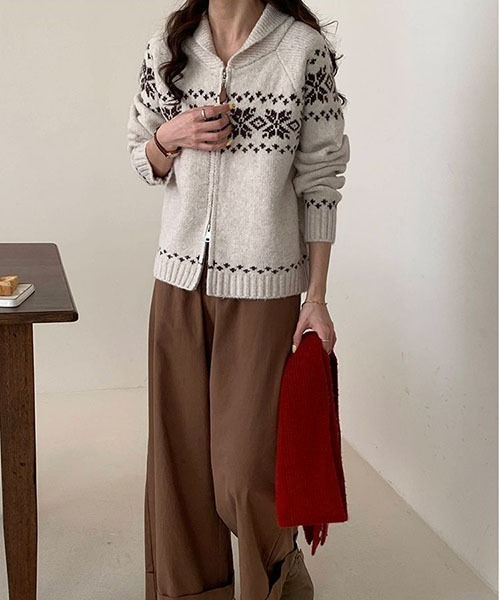 gossip！ロサンゼルス（ゴシップロサンゼルス）の「ノルディックパターン ジップアップセーター（ニット/セーター・レディース・オフホワイト/グレー・FREE）」の14枚目の写真