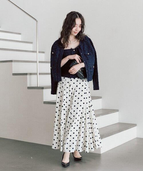 La boutique BonBon（ラブティックボンボン）の「【再販決定！・3サイズ展開あり】ドットマチフレアスカート（スカート・レディース・ネイビー/オフホワイト・36/PS/38）」の16枚目の写真