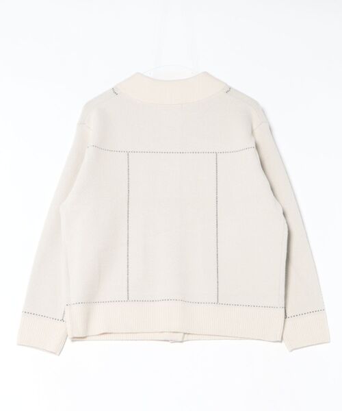 m.f.editorial(エムエフエディトリアル)の「【ストレッチ ウォッシャブル ニットアウター】m.f.エディトリアルレディース ステッチ風 ニットブルゾン(カーディガン/ボレロ・レディース・ネイビー/アイボリー・MEDIUM)」の3枚目の写真