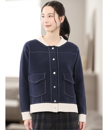 【ストレッチ ウォッシャブル ニットアウター】m.f.エディトリアルレディース ステッチ風 ニットブルゾン