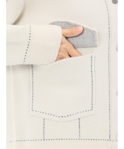 m.f.editorial(エムエフエディトリアル)の「【ストレッチ ウォッシャブル ニットアウター】m.f.エディトリアルレディース ステッチ風 ニットブルゾン(カーディガン/ボレロ・レディース・ネイビー/アイボリー・MEDIUM)」の9枚目の写真
