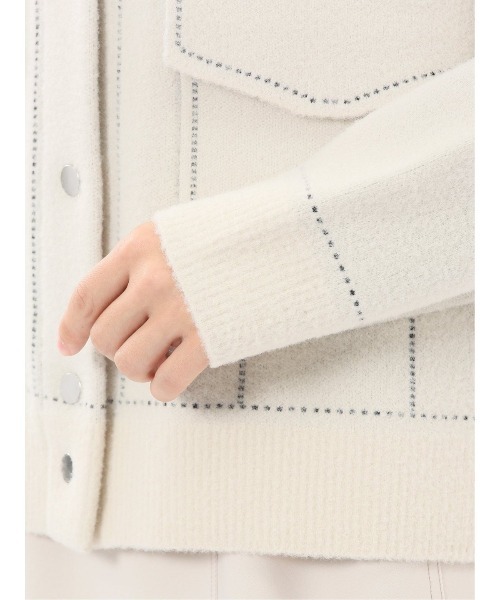 m.f.editorial(エムエフエディトリアル)の「【ストレッチ ウォッシャブル ニットアウター】m.f.エディトリアルレディース ステッチ風 ニットブルゾン(カーディガン/ボレロ・レディース・ネイビー/アイボリー・MEDIUM)」の10枚目の写真