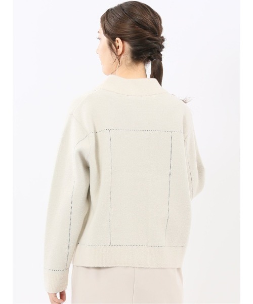 m.f.editorial(エムエフエディトリアル)の「【ストレッチ ウォッシャブル ニットアウター】m.f.エディトリアルレディース ステッチ風 ニットブルゾン(カーディガン/ボレロ・レディース・ネイビー/アイボリー・MEDIUM)」の13枚目の写真