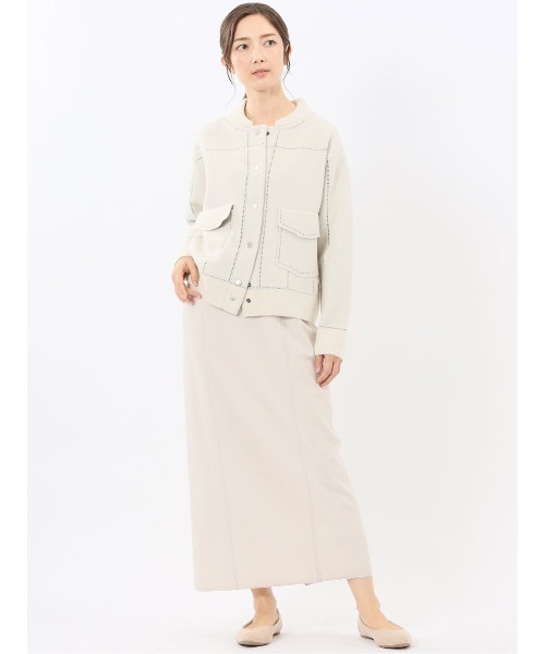 m.f.editorial(エムエフエディトリアル)の「【ストレッチ ウォッシャブル ニットアウター】m.f.エディトリアルレディース ステッチ風 ニットブルゾン(カーディガン/ボレロ・レディース・ネイビー/アイボリー・MEDIUM)」の15枚目の写真