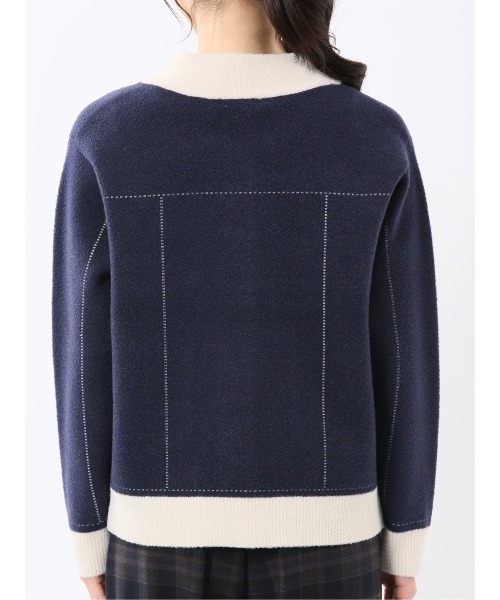m.f.editorial(エムエフエディトリアル)の「【ストレッチ ウォッシャブル ニットアウター】m.f.エディトリアルレディース ステッチ風 ニットブルゾン(カーディガン/ボレロ・レディース・ネイビー/アイボリー・MEDIUM)」の19枚目の写真