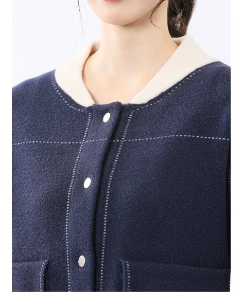 m.f.editorial(エムエフエディトリアル)の「【ストレッチ ウォッシャブル ニットアウター】m.f.エディトリアルレディース ステッチ風 ニットブルゾン(カーディガン/ボレロ・レディース・ネイビー/アイボリー・MEDIUM)」の20枚目の写真