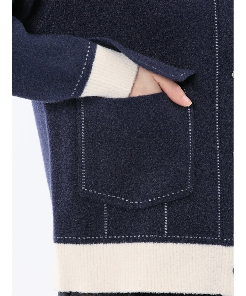 m.f.editorial(エムエフエディトリアル)の「【ストレッチ ウォッシャブル ニットアウター】m.f.エディトリアルレディース ステッチ風 ニットブルゾン(カーディガン/ボレロ・レディース・ネイビー/アイボリー・MEDIUM)」の21枚目の写真