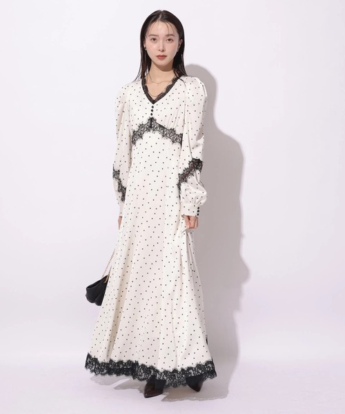 Mystrada（マイストラーダ）の「ドット×レースサテンワンピース（ワンピース・レディース・チャコールグレー/ベージュ系その他・38/36）」の3枚目の写真