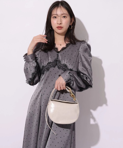 Mystrada（マイストラーダ）の「ドット×レースサテンワンピース（ワンピース・レディース・チャコールグレー/ベージュ系その他・38/36）」の10枚目の写真