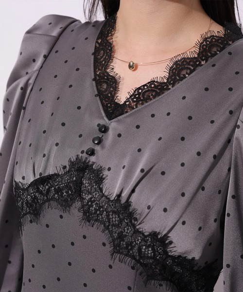 Mystrada（マイストラーダ）の「ドット×レースサテンワンピース（ワンピース・レディース・チャコールグレー/ベージュ系その他・38/36）」の11枚目の写真