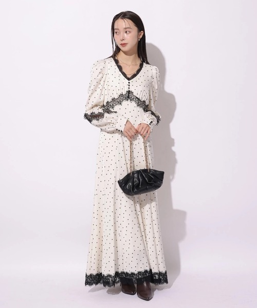Mystrada（マイストラーダ）の「ドット×レースサテンワンピース（ワンピース・レディース・チャコールグレー/ベージュ系その他・38/36）」の17枚目の写真