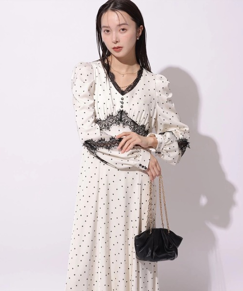 Mystrada（マイストラーダ）の「ドット×レースサテンワンピース（ワンピース・レディース・チャコールグレー/ベージュ系その他・38/36）」の19枚目の写真