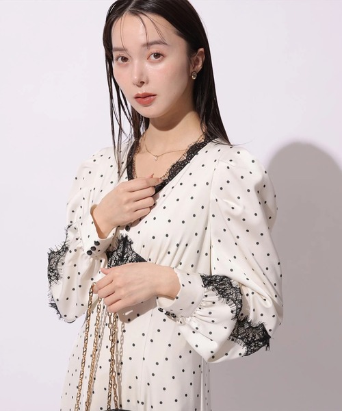 Mystrada（マイストラーダ）の「ドット×レースサテンワンピース（ワンピース・レディース・チャコールグレー/ベージュ系その他・38/36）」の22枚目の写真