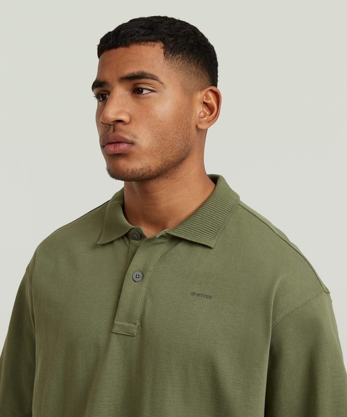 G-STAR（ジースター）の「Loose Polo/ガーメントウォッシュワンポイントオーバーサイズルーズポロシャツ（ポロシャツ・メンズ・カーキ/ダークブラック・SMALL/MEDIUM/LARGE/X-SMALL/X-LARGE）」の5枚目の写真